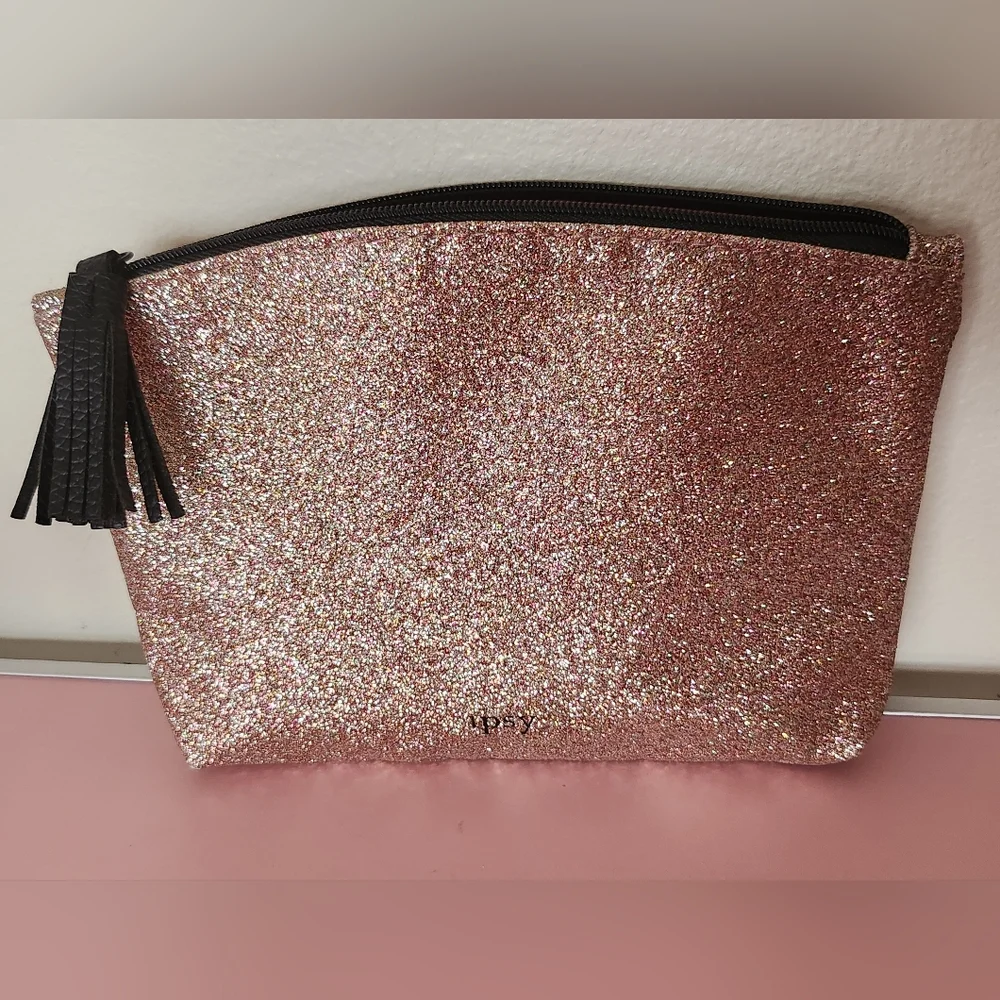 Ipsy Pink Glitter Cosmetic Bag